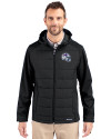 Buffalo Bills NFL Helmet Cutter & Buck Evoke Hybrid Softshell Recycled Full Zip Mens Hooded Jacket Black Front Thumbnail Image