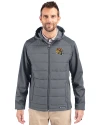 San Francisco 49ers NFL Helmet Cutter & Buck Evoke Hybrid Softshell Recycled Full Zip Mens Hooded Jacket Elemental Grey Front Thumbnail Image