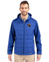 Los Angeles Rams NFL Helmet Cutter & Buck Evoke Hybrid Softshell Recycled Full Zip Mens Hooded Jacket Tour Blue Front Thumbnail Image