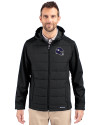 Minnesota Vikings NFL Helmet Cutter & Buck Evoke Hybrid Softshell Recycled Full Zip Mens Hooded Jacket Black Front Thumbnail Image