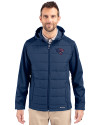 Jacksonville Jaguars Americana Cutter & Buck Evoke Hybrid Softshell Recycled Full Zip Mens Hooded Jacket Navy Blue Front Thumbnail Image