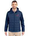 New York Giants Americana Cutter & Buck Evoke Hybrid Softshell Recycled Full Zip Mens Hooded Jacket Navy Blue Front Thumbnail Image