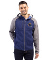 Los Angeles Rams NFL Helmet Cutter & Buck Mainsail Full Zip Hooded Mens Jacket Tour Blue Heather/Polished Heather Front Thumbnail Image