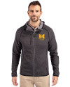 View image 1: Michigan Wolverines Alumni Cutter & Buck Mainsail Sweater-Knit Mens Full Zip Hooded Jacket Charcoal Heather Front