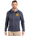 Michigan Wolverines Alumni Cutter & Buck Mainsail Full Zip Hooded Mens Jacket Liberty Navy Heather Front Thumbnail Image