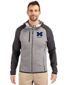 Michigan Wolverines Alumni Cutter & Buck Mainsail Full Zip Hooded Mens Jacket Polished Heather/Charcoal Heather Front Thumbnail Image