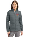 Midwestern State Mustangs Cutter & Buck Evoke Hybrid Softshell Recycled Full Zip Womens Hooded Jacket Elemental Grey Front Thumbnail Image