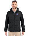 Boise State Broncos Cutter & Buck Evoke Hybrid Softshell Recycled Full Zip Mens Hooded Jacket Black Front Thumbnail Image