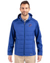 Boise State Broncos Cutter & Buck Evoke Hybrid Softshell Recycled Full Zip Mens Hooded Jacket Tour Blue Front Thumbnail Image