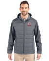 Bradley Braves Cutter & Buck Evoke Hybrid Softshell Recycled Full Zip Mens Hooded Jacket Elemental Grey Front Thumbnail Image