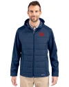 Dayton Flyers Cutter & Buck Evoke Hybrid Eco Softshell Recycled Full Zip Mens Big & Tall Hooded Jacket Navy Blue Front Thumbnail Image