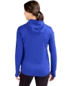 Delaware Fightin' Blue Hens College Vault Cutter & Buck Daybreak Eco Recycled Womens Half Zip Hoodie Tour Blue Back Thumbnail Image