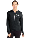 Eastern Washington Eagles Cutter & Buck Daybreak Eco Recycled Womens Full Zip Hoodie Black Front Thumbnail Image