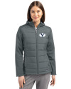 Brigham Young Cougars Cutter & Buck Evoke Hybrid Softshell Recycled Full Zip Womens Hooded Jacket Elemental Grey Front Thumbnail Image