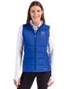 Emory Eagles Cutter & Buck Evoke Hybrid Softshell Recycled Womens Full Zip Vest Tour Blue Front Thumbnail Image