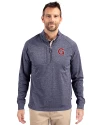 View image 4: Gonzaga Bulldogs College Vault Cutter & Buck Adapt Recycled Soft Knit Stretch Mens Heathered Quarter Zip Pullover  Navy Blue Heather Front