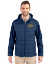 Drexel Dragons Cutter & Buck Evoke Hybrid Softshell Recycled Full Zip Mens Hooded Jacket Navy Blue Front Thumbnail Image