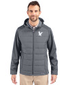 Embry-Riddle Eagles Cutter & Buck Evoke Hybrid Softshell Recycled Full Zip Mens Hooded Jacket Elemental Grey Front Thumbnail Image