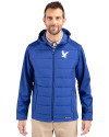 Embry-Riddle Eagles Cutter & Buck Evoke Hybrid Softshell Recycled Full Zip Mens Hooded Jacket Tour Blue Front Thumbnail Image