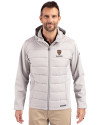 Harvard Crimson Cutter & Buck Evoke Hybrid Softshell Recycled Full Zip Mens Hooded Jacket CONCRETE Front Thumbnail Image