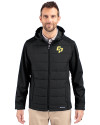 Cal Poly Mustangs Cutter & Buck Evoke Hybrid Softshell Recycled Full Zip Mens Hooded Jacket Black Front Thumbnail Image