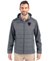 DePaul Blue Demons Cutter & Buck Evoke Hybrid Softshell Recycled Full Zip Mens Hooded Jacket Elemental Grey Front Thumbnail Image