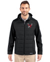 Eastern Washington Eagles Cutter & Buck Evoke Hybrid Softshell Recycled Full Zip Mens Hooded Jacket Black Front Thumbnail Image
