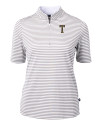 GA Tech Yellow Jackets College Vault Cutter & Buck Virtue Eco Pique Stripe Recycled Womens Top Polished Medium Gray Mannequin Thumbnail Image