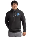 View image 1: Indiana State Sycamores Cutter & Buck Roam Recycled Buttery-Soft Knit Mens Half Zip Hooded Pullover Black Front