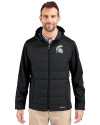 Michigan State Spartans Cutter & Buck Evoke Hybrid Eco Softshell Recycled Full Zip Mens Big & Tall Hooded Jacket Black Front Thumbnail Image