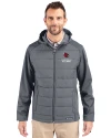 Louisville Cardinals Alumni Cutter & Buck Evoke Hybrid Eco Softshell Recycled Full Zip Mens Big & Tall Hooded Jacket Elemental Grey Front Thumbnail Image