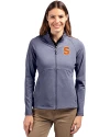 Syracuse Orange Cutter & Buck Adapt Eco Knit Heather Recycled Womens Full Zip Navy Blue Heather Front Thumbnail Image