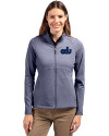 View image 4: Old Dominion Monarchs College Vault Cutter & Buck Adapt Recycled Soft Knit Stretch Womens Heathered Full Zip Jacket Navy Blue Heather Front