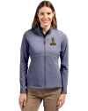 View image 1: Northern Arizona Lumberjacks College Vault Cutter & Buck Adapt Recycled Soft Knit Stretch Womens Heathered Full Zip Jacket Navy Blue Heather Front