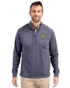 Quinnipiac Bobcats Cutter & Buck Adapt Eco Knit Heather Mens Quarter Zip Pullover Navy Blue Heather Front Thumbnail Image