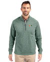 Miami Hurricanes Cutter & Buck Adapt Eco Knit Heather Mens Quarter Zip Pullover Hunter Heather Front Thumbnail Image