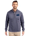 View image 1: Old Dominion Monarchs College Vault Cutter & Buck Adapt Recycled Soft Knit Stretch Mens Big & Tall Heathered Quarter Zip Pullover Navy Blue Heather Front
