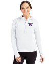 Washington Huskies Cutter & Buck Daybreak Eco Recycled Womens Half Zip Hoodie White Front Thumbnail Image