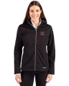 Miami University RedHawks - Cutter & Buck Evoke Softshell Recycled Full Zip Womens Jacket Black Front Thumbnail Image