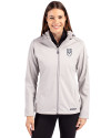 Emory Eagles Cutter & Buck Evoke Softshell Recycled Full Zip Womens Jacket CONCRETE Front Thumbnail Image