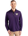 Washington Huskies Cutter & Buck Virtue Eco Pique Micro Stripe Recycled Mens Quarter Zip College Purple/Black Front Thumbnail Image