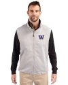 View image 4: Washington Huskies Cutter & Buck Charter Recycled Packable Mens Big & Tall Full Zip Vest Polished Medium Gray Front