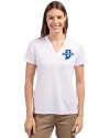 Indiana State Sycamores Cutter & Buck Forge Eco Heathered Stretch Womens Blade Top White Front Thumbnail Image