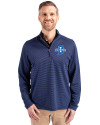 Indiana State Sycamores Cutter & Buck Virtue Eco Pique Micro Stripe Recycled Mens Big & Tall Quarter Zip Tour Blue/Black Front Thumbnail Image
