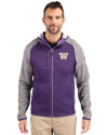 Washington Huskies Cutter & Buck Mainsail Full Zip Hooded Mens Jacket College Purple Heather/Polished Heather Front Thumbnail Image