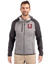 Utah Utes College Vault Cutter & Buck Mainsail Full Zip Hooded Mens Jacket Polished Heather/Charcoal Heather Front Thumbnail Image