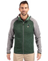 Michigan State Spartans College Vault Cutter & Buck Mainsail Full Zip Hooded Mens Jacket Hunter Heather/Polished Heather Front Thumbnail Image