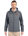 Minnesota Golden Gophers Cutter & Buck Evoke Hybrid Eco Softshell Recycled Full Zip Mens Big & Tall Hooded Jacket Elemental Grey Front Thumbnail Image