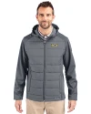 VCU Rams Cutter & Buck Evoke Hybrid Eco Softshell Recycled Full Zip Mens Big & Tall Hooded Jacket Elemental Grey Front Thumbnail Image