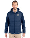 Xavier Musketeers Cutter & Buck Evoke Hybrid Eco Softshell Recycled Full Zip Mens Big & Tall Hooded Jacket Navy Blue Front Thumbnail Image